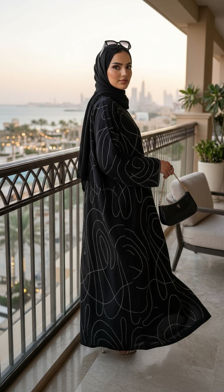 Midnight Wave Open Abaya
