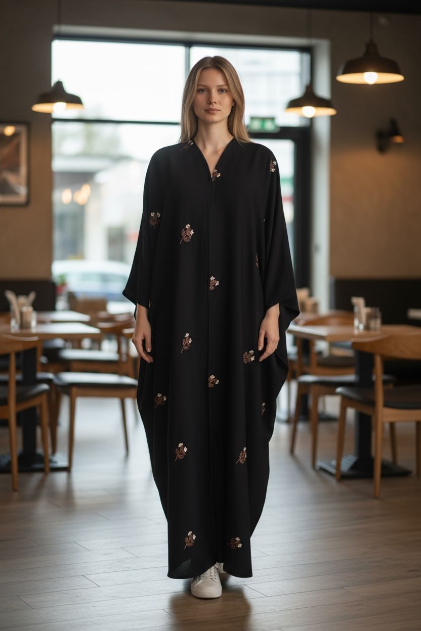 Yasmin Butterfly Open Embroidery Abaya in Textured Nida Fabric